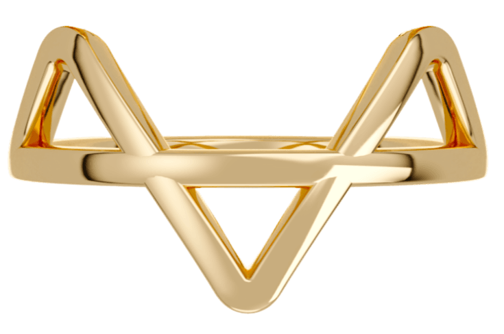 The other 18K gold vermeil piece, its triangle pointing down.
