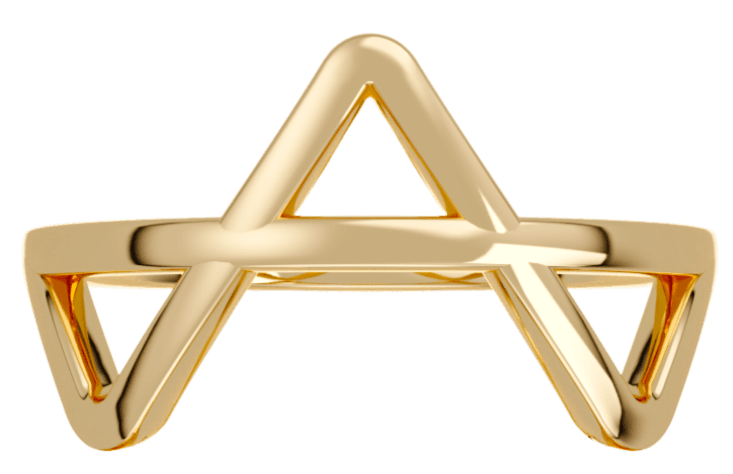 One 18K gold vermeil piece, its triangle pointing up.