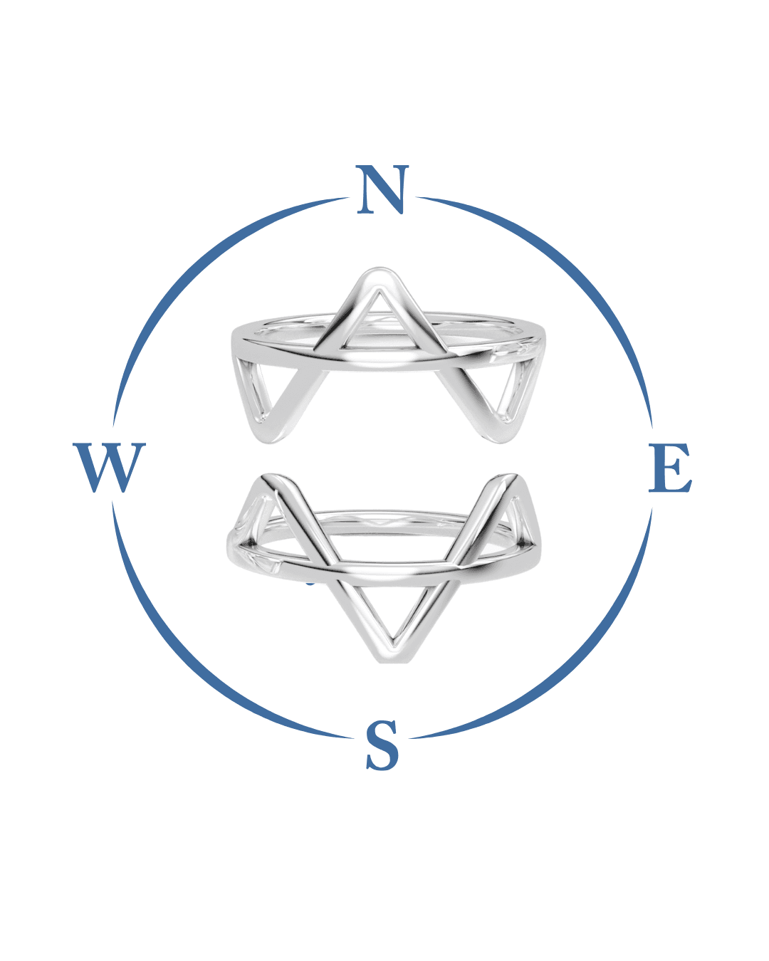 Graphic: the two sterling silver pieces inside a compass circle marked N, E, S and W.