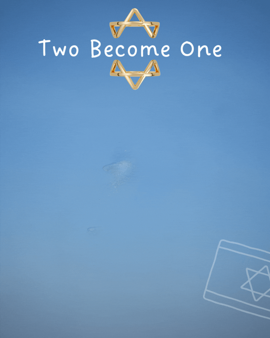 Animated graphic: the gold vermeil ring against a blue sky, with the handwritten words “Two Become One”, “We are United”, “History lives in me”, “Shines without asking permission”, “I stand for something” and “Unity is power”.